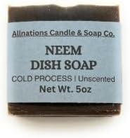 Allnations Soap Co - All Natural Handmade Solid Dish Soap Bar - Free of Dyes and Fragrance - 5oz - Unscented - Vegan (Neem)