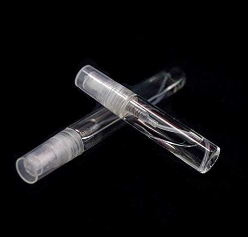 Elfenstall- 50pcs Mini 5ml Fine Mist Glass Refillable Perfume Empty Bottle Atomizer Pump Spray for Travel Party Glass Clean Cloth + Free 5PCS 3ML Dropper