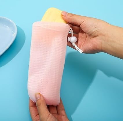 12Pcs Random Color Exfoliating Mesh Soap Pouch Bubble Foam Net Bag for Body Facial Cleaning Tool,for Shower Saver Pouch Drawstring Foaming Net Soap Bag Used Repeatedly Easy to Store Cleansers