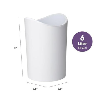 Superio MIni Bathroom Trash Can with Lid, Modern White Mini Waste Bin with Swing Lid (1 1/2 Gallon, 6 Liter) Plastic Garbage Can for Kitchen, Bathroom, Bedroom, Office, Under Desk (1, White)