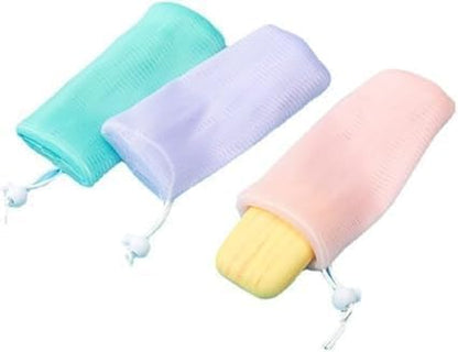 12Pcs Random Color Exfoliating Mesh Soap Pouch Bubble Foam Net Bag for Body Facial Cleaning Tool,for Shower Saver Pouch Drawstring Foaming Net Soap Bag Used Repeatedly Easy to Store Cleansers
