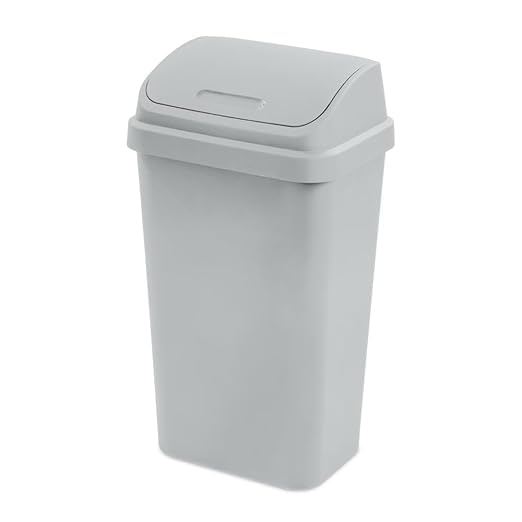 SKYREN 13 Gallon Kitchen Trash Can with Swing Top Lid, Plastic Garbage Bin for Home, Office, and Kitchen Waste, Large Capacity Wastebasket, Light Gray