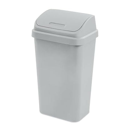 SKYREN 13 Gallon Kitchen Trash Can with Swing Top Lid, Plastic Garbage Bin for Home, Office, and Kitchen Waste, Large Capacity Wastebasket, Light Gray