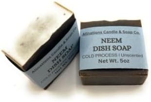 Allnations Soap Co - All Natural Handmade Solid Dish Soap Bar - Free of Dyes and Fragrance - 5oz - Unscented - Vegan (Neem)
