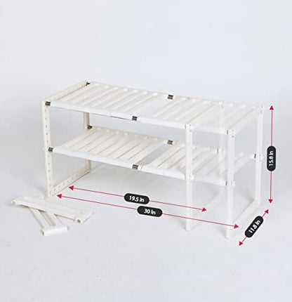COELO Under Sink Organizer 2-Tier Expandable Shelf Kitchen Bathroom Cabinet Multi-purose Storage Standing Rack, White