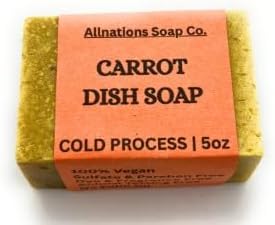 Allnations Soap Co - All Natural Handmade Solid Dish Soap Bar - Free of Dyes and Fragrance - 5oz - Unscented - Vegan (Carrot)