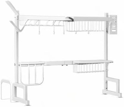 SNTD Over The Sink Dish Drying Rack - Adjustable Dish Rack for Kitchen Counter, Metal (White)
