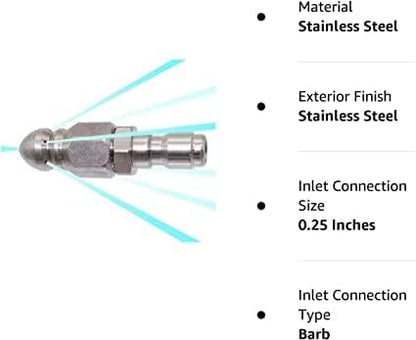 MIZORLIE Pressure Washer Sewer Jetter Nozzle with Stainless Steel, Mini Compact Durable Sewer Jet Nozzle,Pressure Drain Jetter Hose Nozzle,1/4'' Quickly Connector, 5000 PSI (1 set)