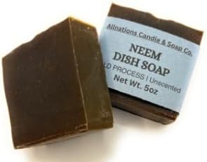 Allnations Soap Co - All Natural Handmade Solid Dish Soap Bar - Free of Dyes and Fragrance - 5oz - Unscented - Vegan (Neem)
