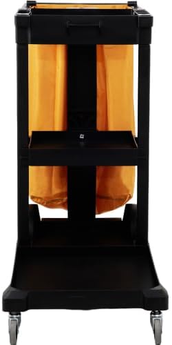 Cleaning Cart, 3-Shelf Commercial Janitorial Cart, 200 lbs Capacity Plastic Housekeeping Cart, with 25 Gallon PVC Bag, 47 x 20 x 38.6in, Yellow&Black