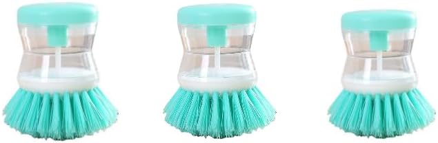 (3pcs) Kitchen Dish Brush with Soap Dispenser, Round Bristles.Kitchen Household Pot Washing Brush, Multifunctional Pot Brush (Light Blue)