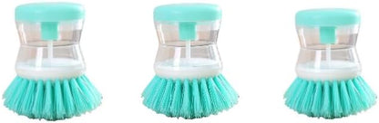 (3pcs) Kitchen Dish Brush with Soap Dispenser, Round Bristles.Kitchen Household Pot Washing Brush, Multifunctional Pot Brush (Light Blue)