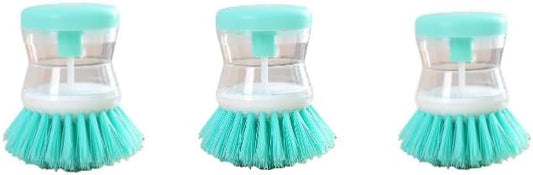 (3pcs) Kitchen Dish Brush with Soap Dispenser, Round Bristles.Kitchen Household Pot Washing Brush, Multifunctional Pot Brush (Light Blue)