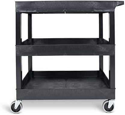 Tubstr 3-Tier Rolling Utility Cart 2-Pack | Each Supports up to 300 lbs. Heavy-Duty Shelf Cart for Garage Storage, Office Spaces, & Kitchen Use | Durable Tool Cart with Locking Wheels (Black, 32 x 18)