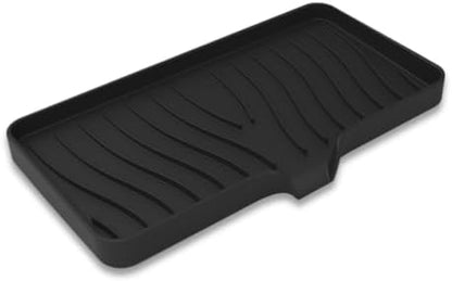 Silicone Soap Dish with Drainer | Quick-Dry Holder for Sponge, Dispenser, Scrubber, Bottle and Cup | for Kitchen, Shower and Bathroom (Black, Large, 1 Pack)