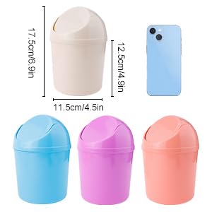 SITAKE 2 Pcs Plastic Mini Wastebasket Trash Can with Swing Lid with 120 Trash Bags, Tiny Desktop Waste Garbage Bin for Home, Office, Kitchen, Vanity Tabletop, Bedroom, Bathroom (Blue + Purple)