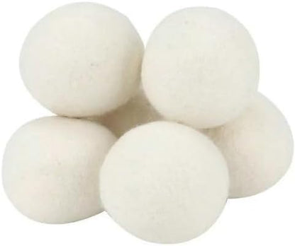 Wool Dryer Balls, White, Natural Fabric Softener, Reusable, Pack of 6