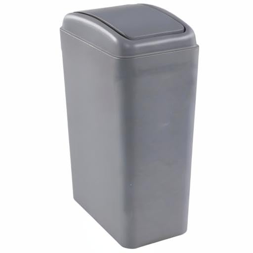 Plastic Waste Bin with Swing Lid, 14 Liter Garbage Can, 1 Pack (Grey)