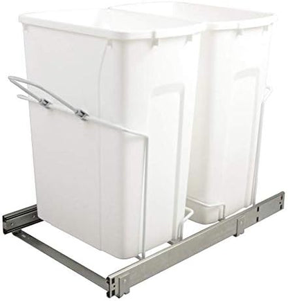 14.375 in. x 22 in. x 18.813 in. 35 Qt. In-Cabinet Double Soft-Close Bottom-Mount Pull-Out Trash Can - White