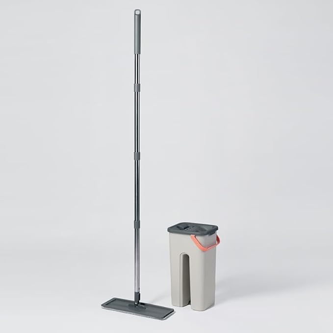 360° Microfiber Flat Mop with Hands-Free Self-Cleaning Bucket, Wash & Dry Dual Chamber System, Adjustable Handle, Includes 2 Microfiber Mop Pads, Wet & Dry Floor Cleaning - (LV-F02)