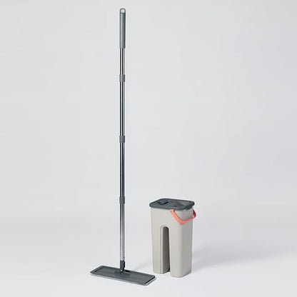 360° Microfiber Flat Mop with Hands-Free Self-Cleaning Bucket, Wash & Dry Dual Chamber System, Adjustable Handle, Includes 2 Microfiber Mop Pads, Wet & Dry Floor Cleaning - (LV-F02)