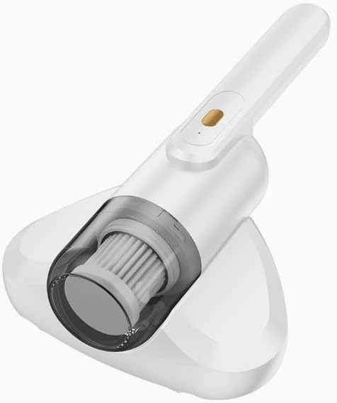 Mattress Vacuum Cleaner Wireless USB Charging Versatile Handheld Vacuums UV-C Light Hot Air Dehumidification Low Noise Strong Suction for Sofa, Car, Carpet, Pet Hair (White)