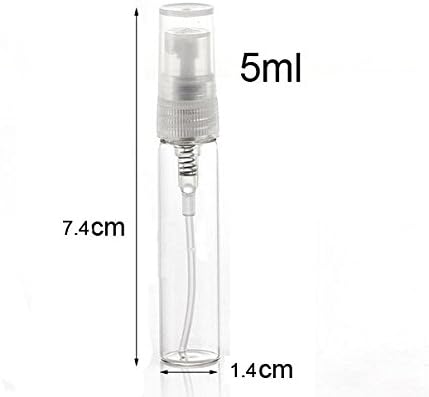 Elfenstall- 50pcs Mini 5ml Fine Mist Glass Refillable Perfume Empty Bottle Atomizer Pump Spray for Travel Party Glass Clean Cloth + Free 5PCS 3ML Dropper