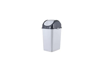 Superio 1.25 Gal Mini Plastic Trash Can with Swing Top Lid, Small Grey Waste Bin for Countertop, Desk, Vanity, Bathroom 5 Quart (WhiteSmoke/Grey)