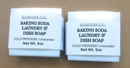 Allnations Soap Co - Handmade Solid Dish Soap Bar - Free of Dyes and Fragrance - 5oz - Unscented - Vegan (Baking Soda)