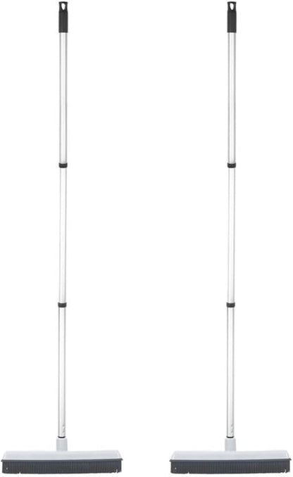 Rubber Bristle Floor Broom, Salon Squeegee & Rug Rake for Human Hair, Pet Hair, Fur, Lint, and Liquid, with 3-Part Handle, Grey, 2 Pack, by Superio