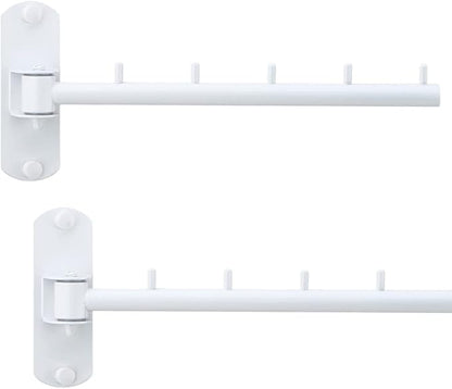 Pack of 2 Folding Wall Mounted Clothes Hanger Rack with Swing Arm Stainless Steel Heavy Duty Coat Hook for Bathroom, Bedroom, Laundry Room - White