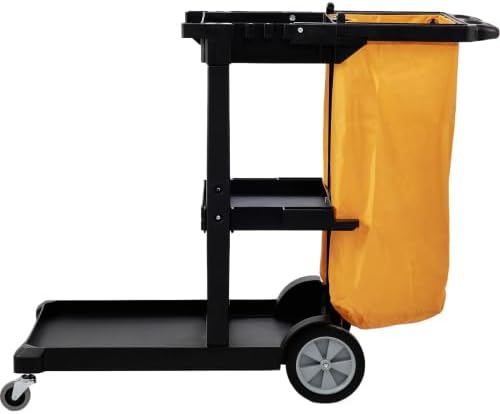 Cleaning Cart, 3-Shelf Commercial Janitorial Cart, 200 lbs Capacity Plastic Housekeeping Cart, with 25 Gallon PVC Bag, 47 x 20 x 38.6in, Yellow&Black