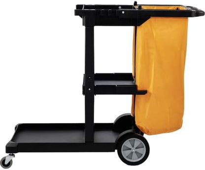 Cleaning Cart, 3-Shelf Commercial Janitorial Cart, 200 lbs Capacity Plastic Housekeeping Cart, with 25 Gallon PVC Bag, 47 x 20 x 38.6in, Yellow&Black