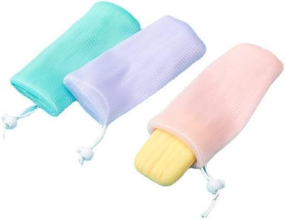 6 Pcs Multicolor Exfoliating Mesh Soap Pouch Bubble Foam Net Bag for Shower Saver Pouch Drawstring Foaming Net Soap Bag for Body Facial Cleansers Cleaning Tool, Repeatedly