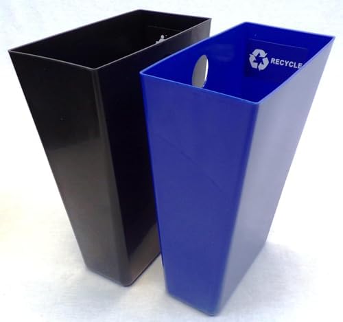 Black Leatherette Recycle & Trash Waste Bin with Dual Liners for Home or Office. 14.5 Quart Capacity.