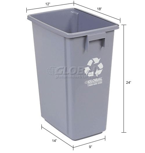 Global Industrial Indoor Recycling Container with Open Top, 15 Gallon Capacity, 12" W X 18" D X 24" H, Corrosion Resistant Polypropylene Construction, Gray
