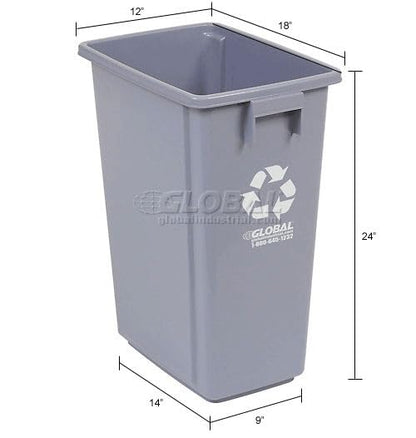 Global Industrial Indoor Recycling Container with Open Top, 15 Gallon Capacity, 12" W X 18" D X 24" H, Corrosion Resistant Polypropylene Construction, Gray