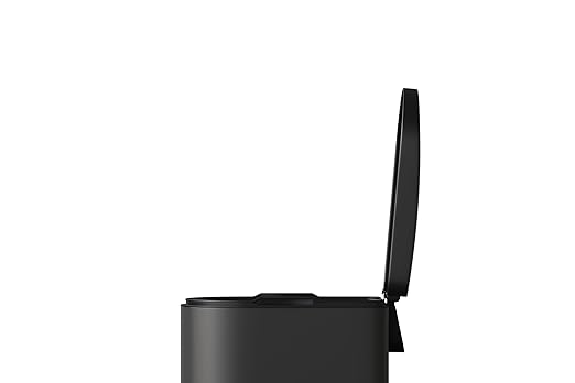 Garvee 1.6 gal / 6L Metal Bathroom Trash Can with Lid, Slim Waterproof Garbage Can for Bedroom, Small Step-on Trash Bin with Inner Bucket, Rear Handle, Soft Close Lid, Black