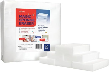 Melamine Sponge 20 Pack, Extra Dense Magic Cleaning Sponge for Kitchen, Bathroom, Walls, Baseboards, Sink, Bathtub & Floor – Multi Surface Eraser Pads for Grease, Scuff Marks & Stains
