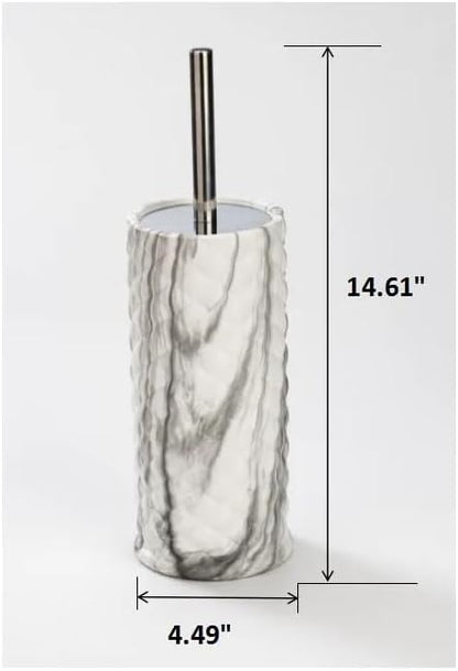 J&V TEXTILES Ceramic Toilet Brush, Toilet Bowl Brush with Extra Long Handle Durable Bristles Toilet Scrubber and Covered Holder for Toilet Brush Set for Bathroom Cleaning (Chrome/Marble)