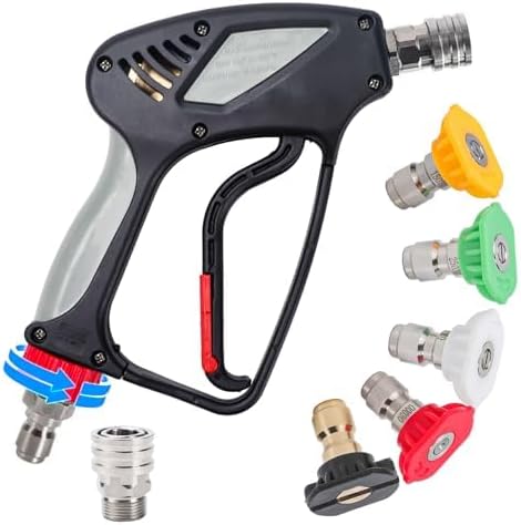 SEPLY Pressure Washer Short Gun, 5000 PSI/10.5 GPM High Power Washer Spray Gun with 5 Nozzle Tips, 3/8'' Swivel Quick and M22-14mm Connect for Foam Cannon Car Wash