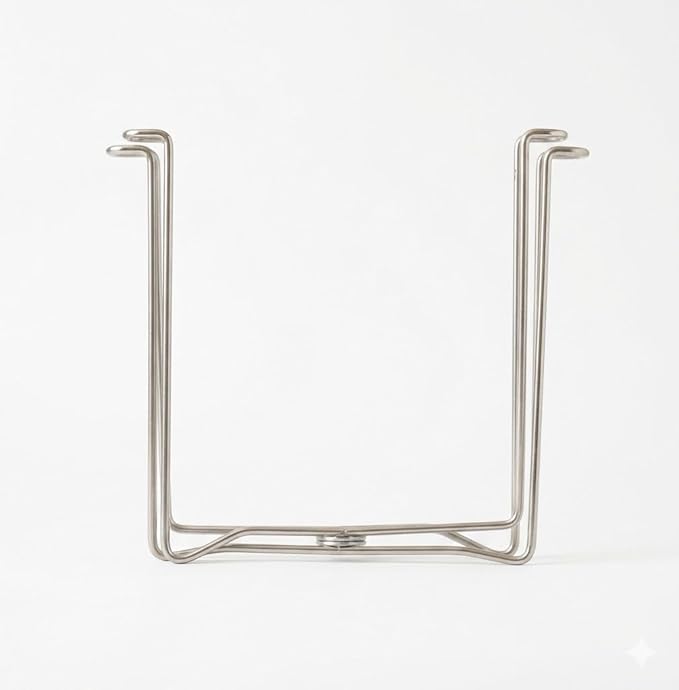 Stainless Steel Countertop Trash Bag Holder & Cup Drying Stand - Foldable Kitchen Garbage Rack for Food Prep & Waste Disposal (Non-Slip, Rust-Proof)