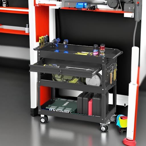 3 Tier Rolling Tool Cart with Drawers, 400 LBS Capacity Mechanic Tool Cart on Wheels, Heavy Duty Utility Cart with Pegboard, Metal Work Cart for Garage and Repair Shop, Matte Black