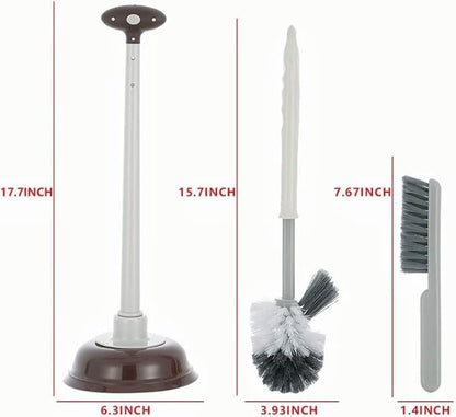 Cq acrylic Toilet Brush and Plunger Set,Grey 3 in 1 Bathroom Scrubber Plunger and Angled Toilet Bowl Brush & Scrubber Combo with Holder and Rim Cleaner for Camper,Rv,Apartment,New Home,Set of 1