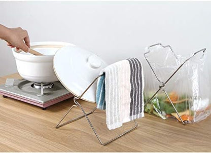 Desktop Trash Bag Holder,Small Garbage Bag Rack,Home Kitchen Countertop Folding Trash Bag Bracket Organizer Dishcloth Towel Rack
