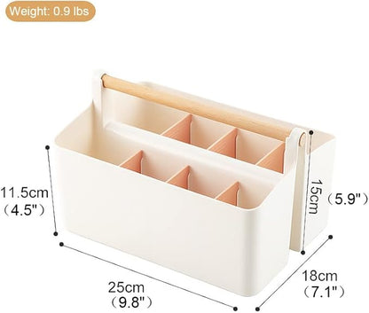 Vidifor Large Plastic Portable Caddy with Handle, Storage Organizer Bin with Adjustable Dividers for Art Supplies, Crafts, Colored Pencils, Makeup Desk