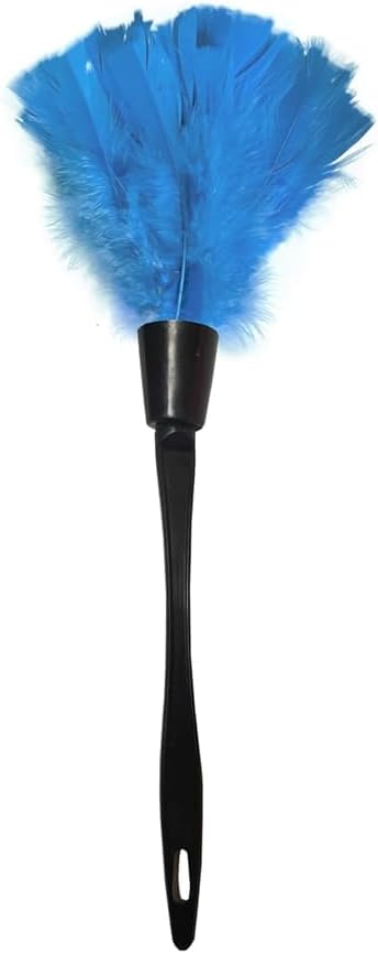 14 Inch Turkey Feather Duster, Gentle Style Dusting Tool for Home/Office Delicate Surfaces (Light Blue)