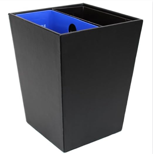 Black Leatherette Recycle & Trash Waste Bin with Dual Liners for Home or Office. 14.5 Quart Capacity.