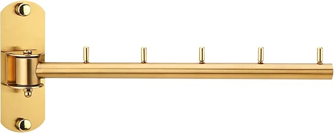 Folding Wall Mounted Clothes Hanger Rack with Swing Arm Stainless Steel Heavy Duty Coat Hook for Bathroom, Bedroom, Laundry Room - Gold