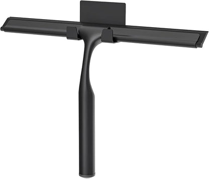 Stainless Steel Shower Squeegee for Glass Doors, Multi-Purpose Squeegee for Shower Glass, Bathroom and Car Windows, Squeegee with Adhesive Hook-10”, Black